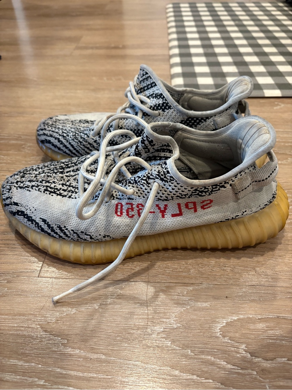 Yeezy Boost 350 V2 Zebra Sneakers - White/Black with Red Accent